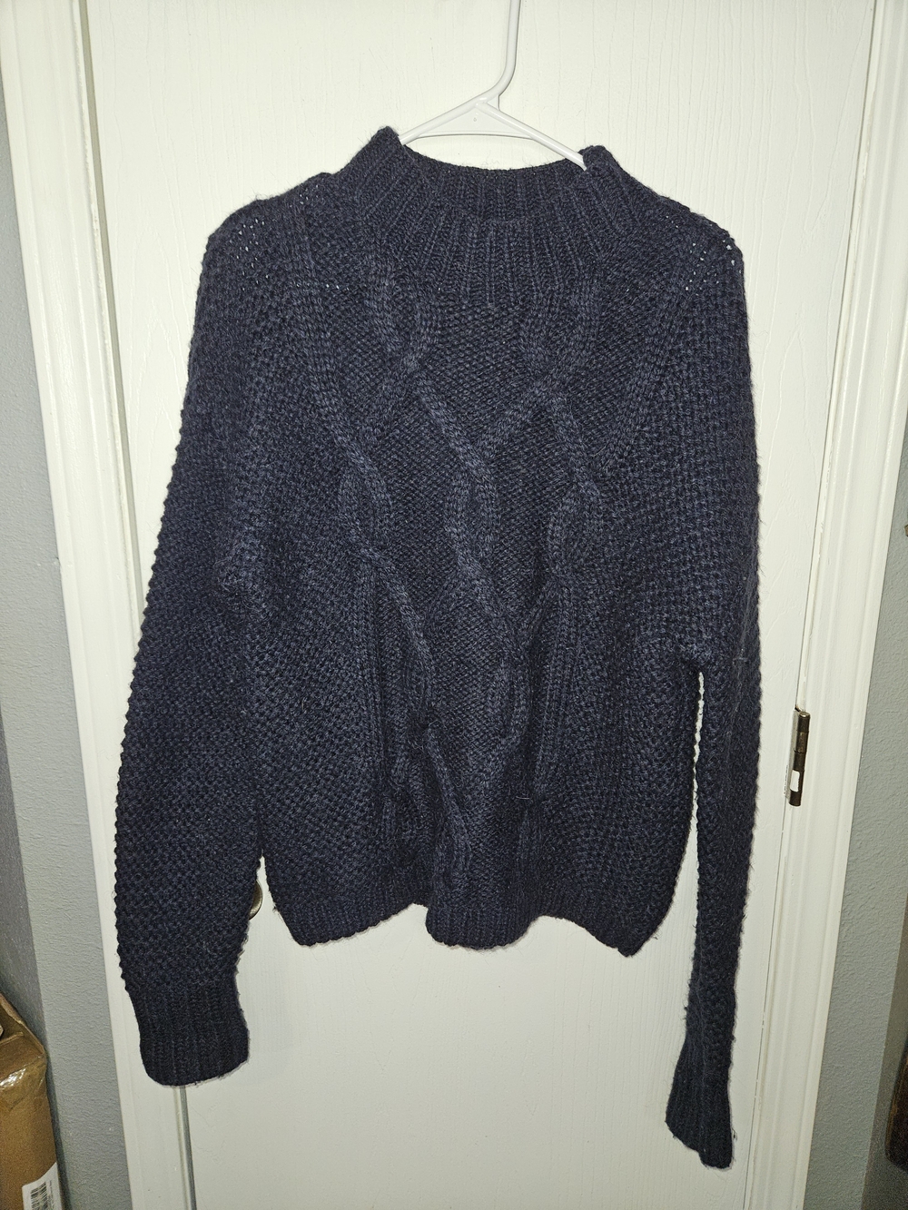 GAP Navy Blue Chunky Cable Knit Mock Turtleneck Sweater